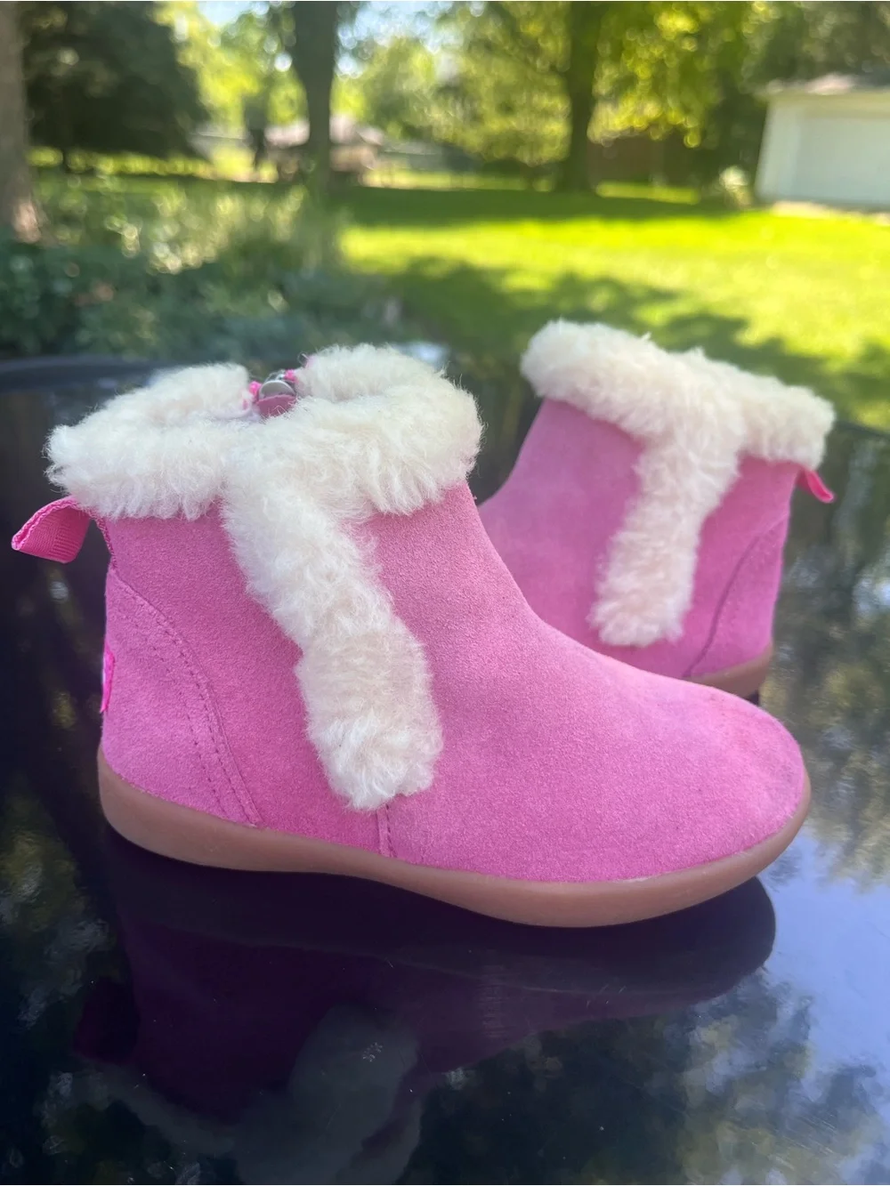 UGG Mallya Toddler Pink Suede Boots with Cream Sheepskin size 8